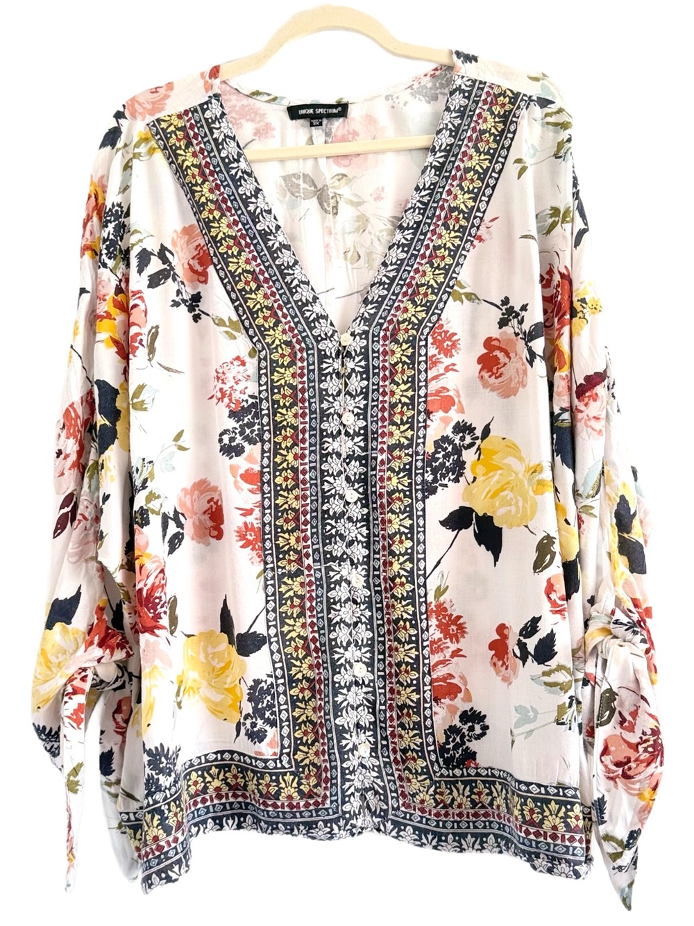 Unique Spectrum Floral Boho V-Neck Blouse 2X